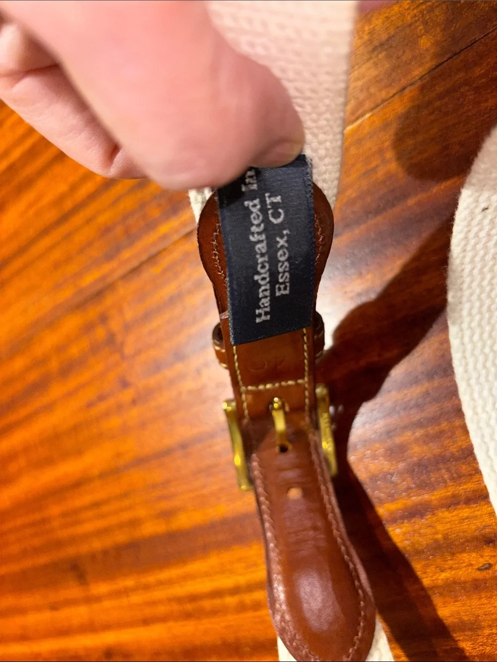 Classic Brown Leather & Green and white striped Men's Belt Collared Greens - 40
